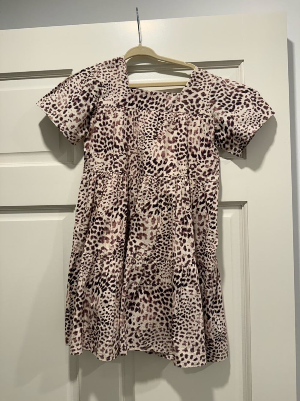 Sea Pink and Black Leopard Print Short-Sleeve Kids Dress